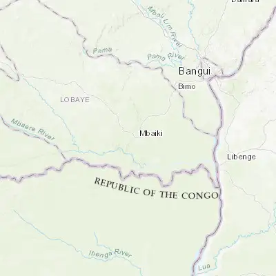 Map showing location of Mbaïki (3.867810, 17.989230)