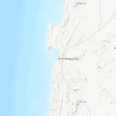 Map showing location of Antofagasta (-23.652360, -70.395400)