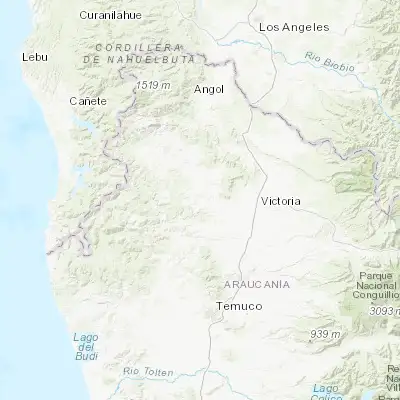 Map showing location of Traiguén (-38.249600, -72.670270)
