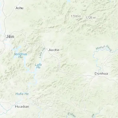 Map showing location of Baishishan (43.583330, 127.566670)