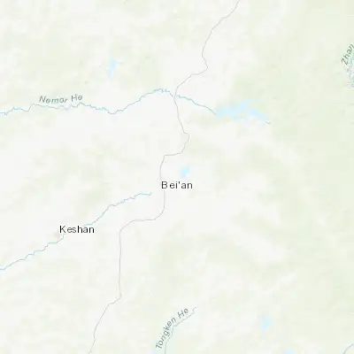Map showing location of Bei’an (48.266670, 126.600000)