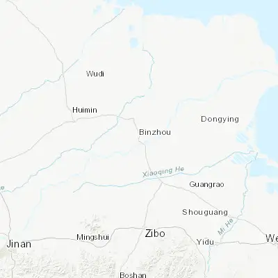 Map showing location of Binzhou (37.366670, 118.016670)
