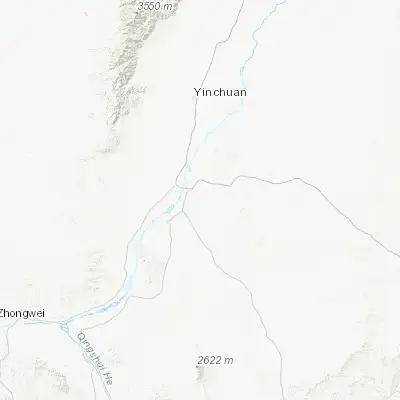 Map showing location of Chongxing (38.033330, 106.300000)