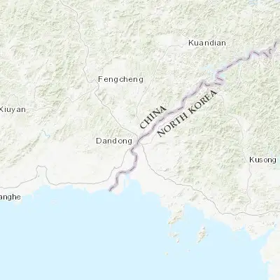 Map showing location of Dandong (40.129170, 124.394720)
