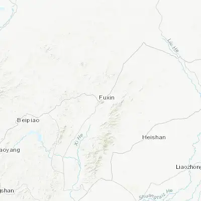 Map showing location of Fuxin (42.015560, 121.658890)