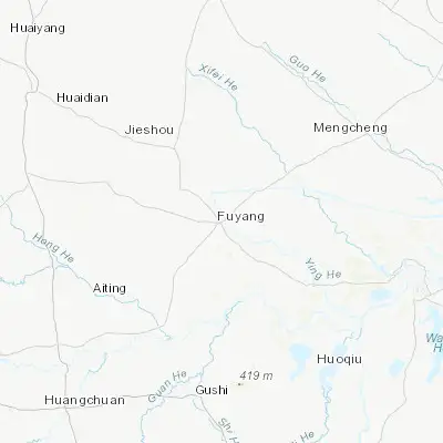 Map showing location of Fuyang (32.900000, 115.816670)