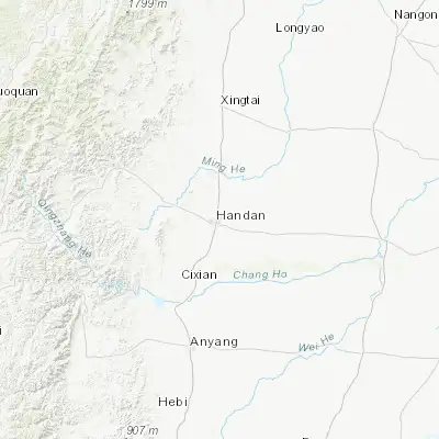 Map showing location of Handan (36.609990, 114.487640)