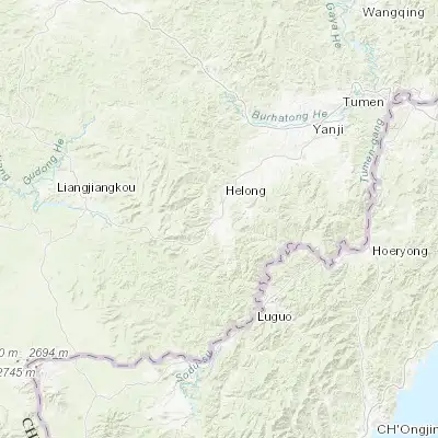 Map showing location of Helong (42.539740, 128.997220)