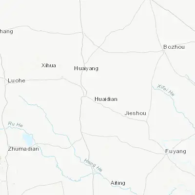 Map showing location of Huaidian (33.433330, 115.033330)