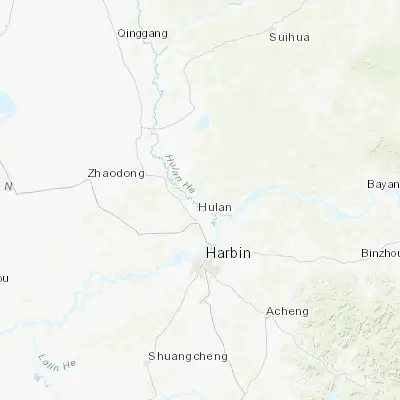 Map showing location of Hulan (45.983330, 126.600000)