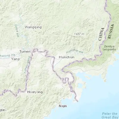 Map showing location of Hunchun (42.867500, 130.358060)