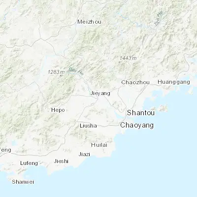 Map showing location of Jieyang (23.541800, 116.365810)