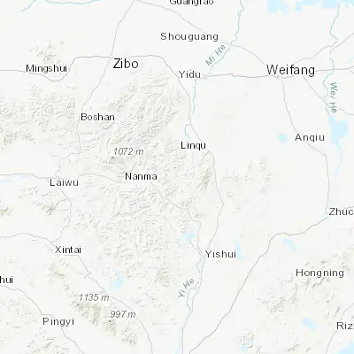 Map showing location of Jiushan (36.196110, 118.465000)