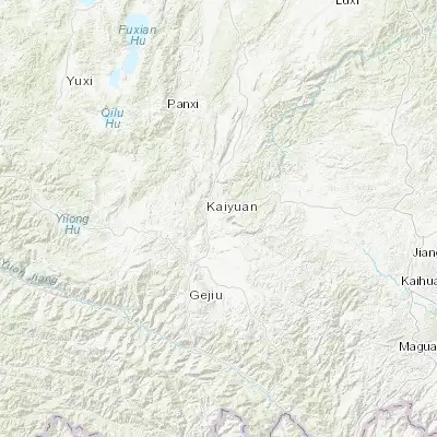 Map showing location of Kaiyuan (23.697670, 103.303720)