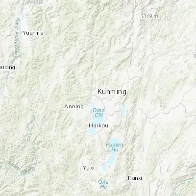 Map showing location of Kunming (25.038890, 102.718330)