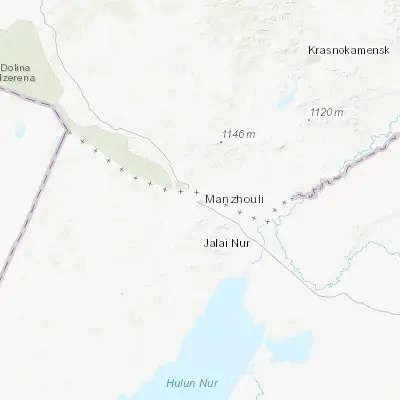 Map showing location of Manzhouli (49.600000, 117.433330)