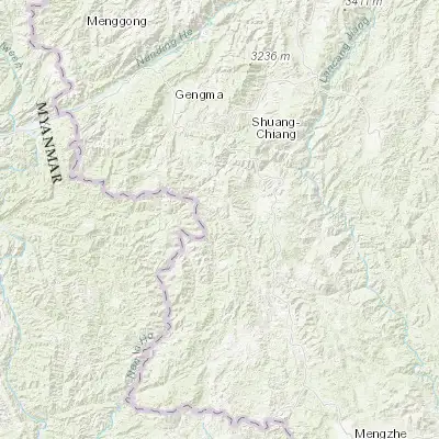 Map showing location of Mujia (22.991000, 99.634530)