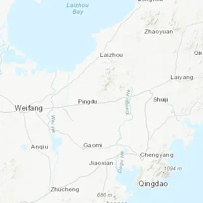 Map showing location of Pingdu (36.784440, 119.946390)