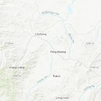 Map showing location of Pingzhuang (42.037220, 119.288890)