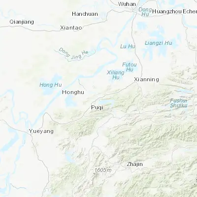 Map showing location of Puqi (29.716670, 113.883330)