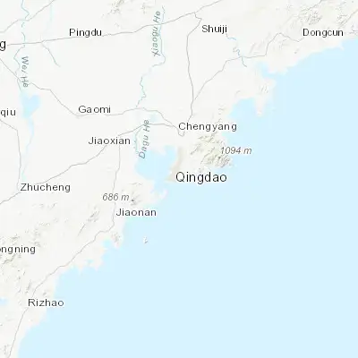 Map showing location of Qingdao (36.064880, 120.380420)