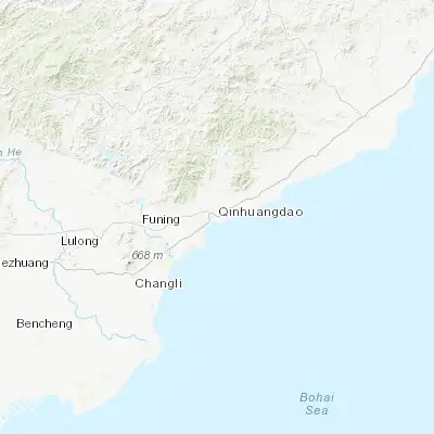 Map showing location of Qinhuangdao (39.931670, 119.588330)