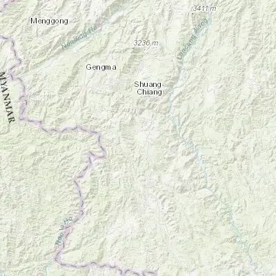 Map showing location of Shangyun (23.051910, 99.828380)