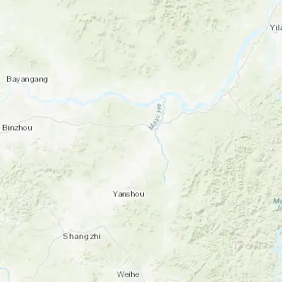 Map showing location of Shanhecun (45.711310, 128.580290)