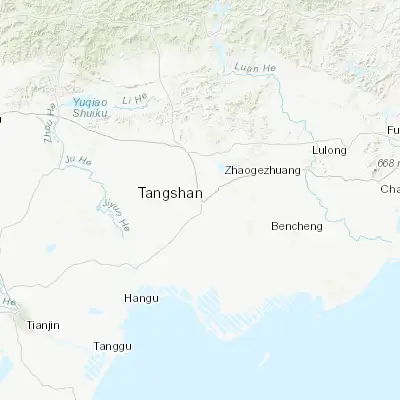 Map showing location of Tangshan (39.633330, 118.183330)