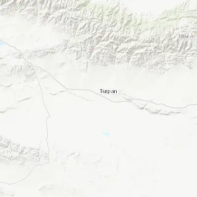 Map showing location of Turpan (42.947690, 89.178860)