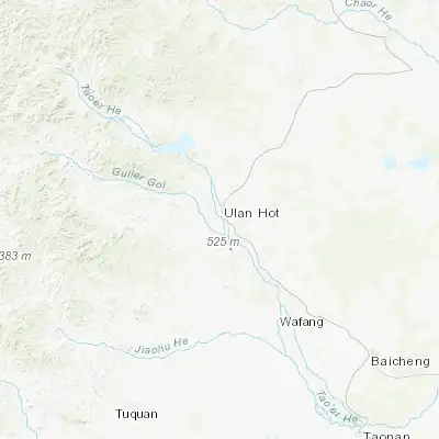 Map showing location of Ulanhot (46.083330, 122.083330)