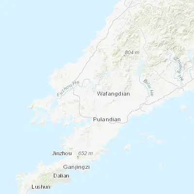 Map showing location of Wafangdian (39.618330, 122.008060)