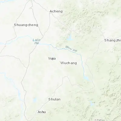 Map showing location of Wuchang (44.927540, 127.160390)