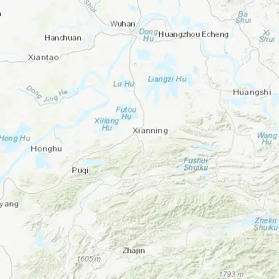 Map showing location of Xianning (29.843470, 114.322010)