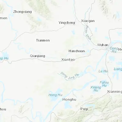 Map showing location of Xiantao (30.370800, 113.442940)
