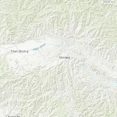 Map showing location of Xixiang (32.987030, 107.764000)