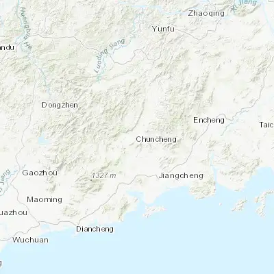 Map showing location of Yangchun (22.166670, 111.783330)