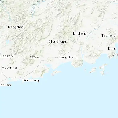 Map showing location of Yangjiang (21.855630, 111.962720)