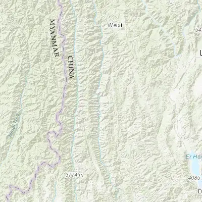 Map showing location of Yingpan (26.450000, 99.150000)