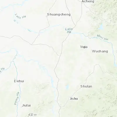 Map showing location of Yushu (44.800000, 126.533330)