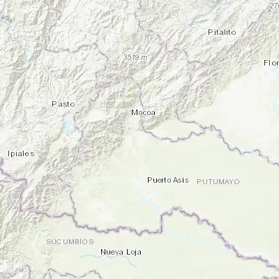 Map showing location of Puerto Guzmán (0.970280, -76.585830)