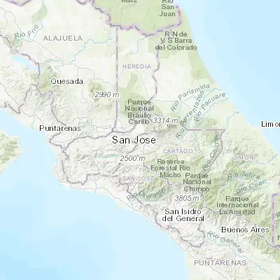 Map showing location of Tres Ríos (9.906920, -83.987890)