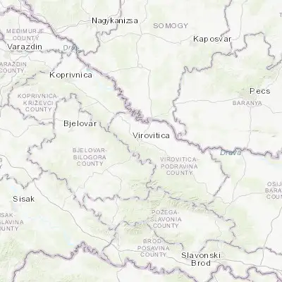 Map showing location of Virovitica (45.831940, 17.383890)