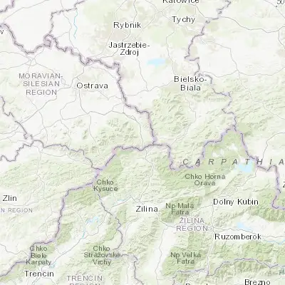 Map showing location of Mosty u Jablunkova (49.527370, 18.754170)