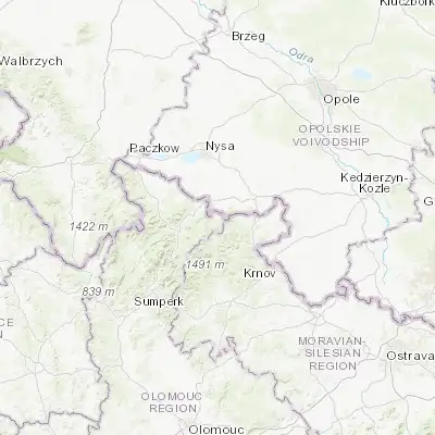 Map showing location of Zlaté Hory (50.263800, 17.396020)