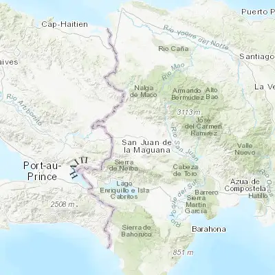 Map showing location of Las Matas de Farfán (18.873090, -71.516560)