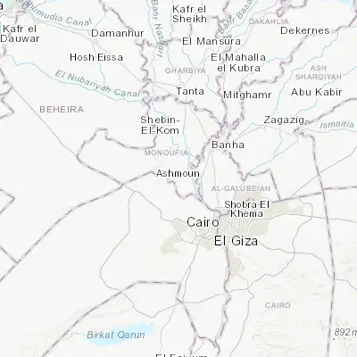 Map showing location of Ashmūn (30.297350, 30.976410)