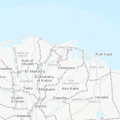 Map showing location of Az Zarqā (31.208640, 31.635280)