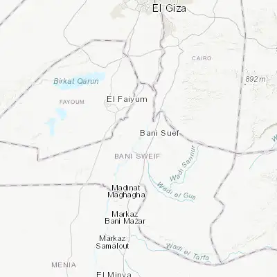 Map showing location of Banī Suwayf (29.074410, 31.097850)