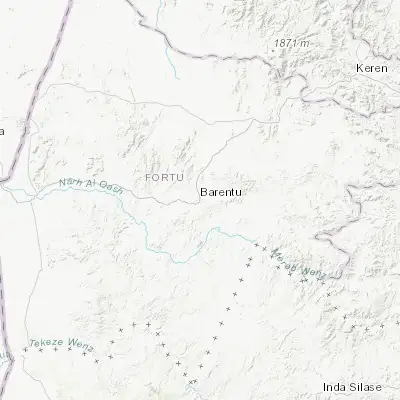 Map showing location of Barentu (15.105820, 37.590670)